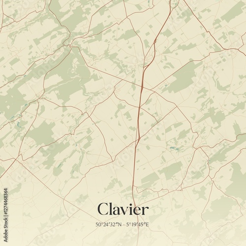 Obraz na płótnie Vintage map of Clavier, Belgium. w salonie