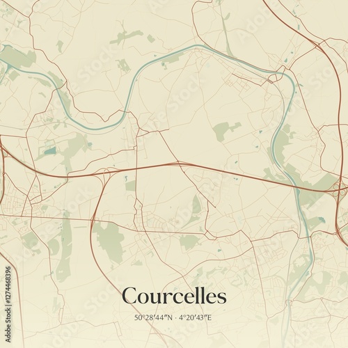 Obraz na płótnie Vintage map of Courcelles, Belgium. w salonie