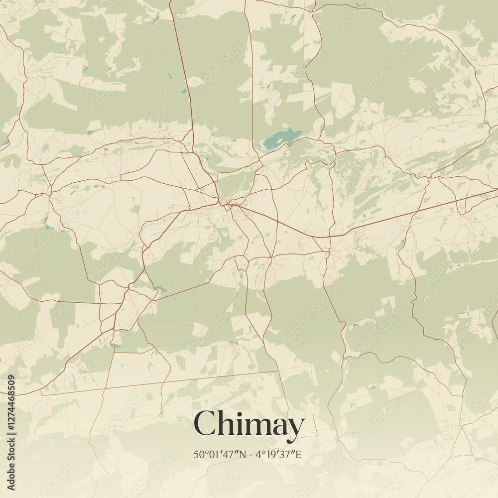 Vintage map of Chimay, Belgium.