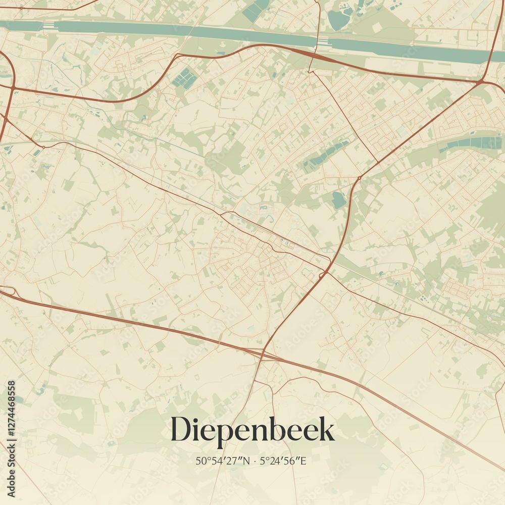 Vintage map of Diepenbeek, Belgium.