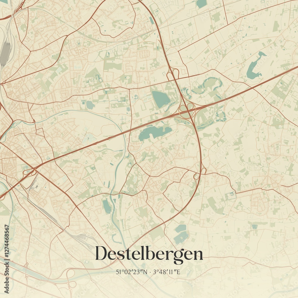 Vintage map of Destelbergen, Belgium.