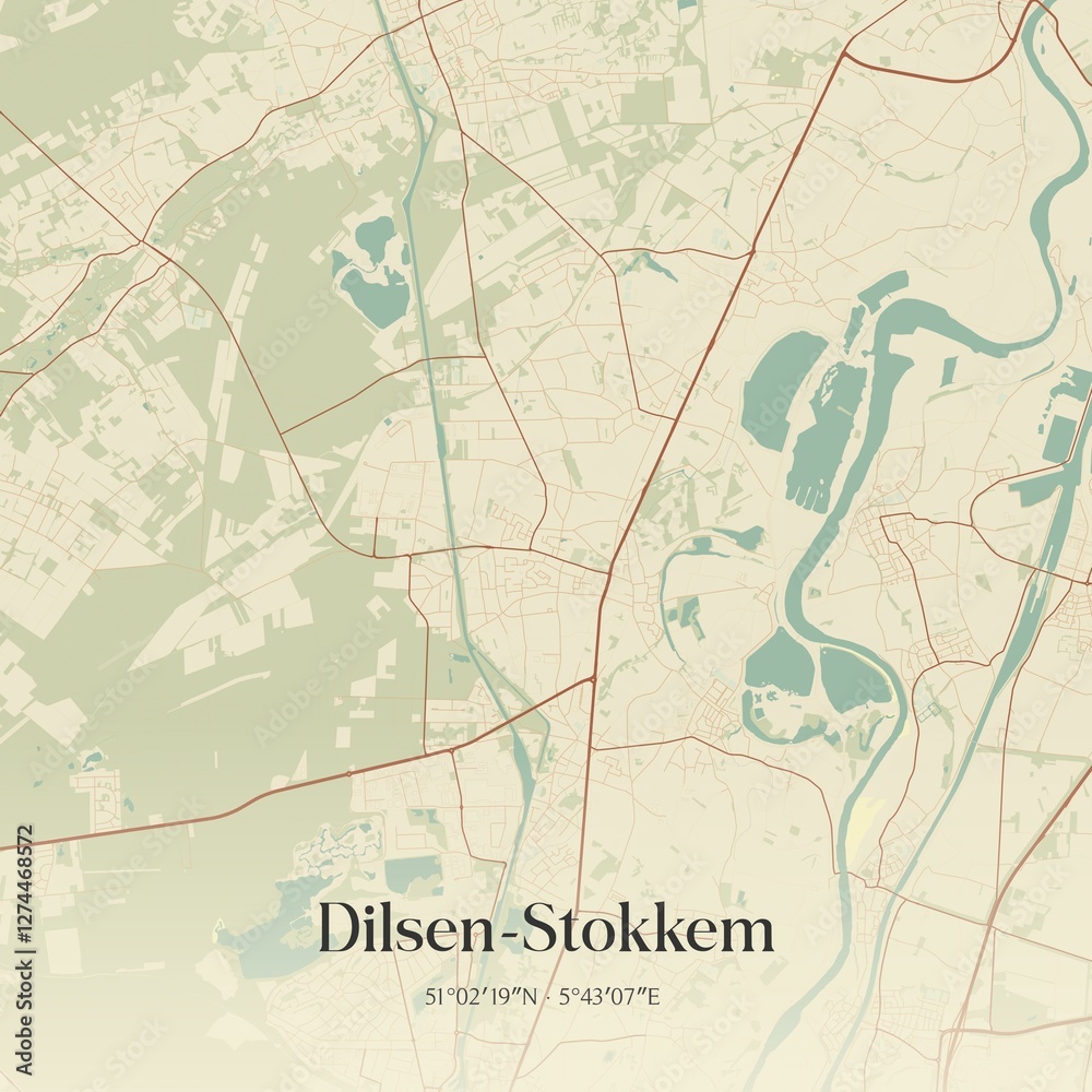 Vintage map of Dilsen-Stokkem, Belgium.