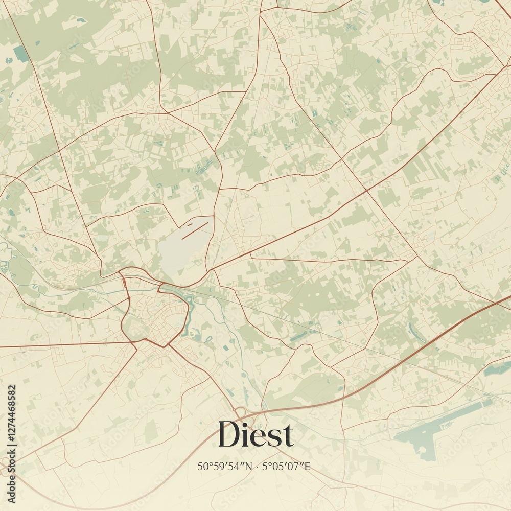Fototapeta premium Vintage map of Diest, Belgium.