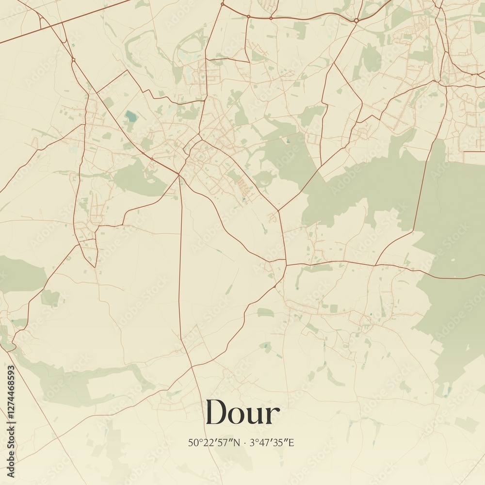 Vintage map of Dour, Belgium.