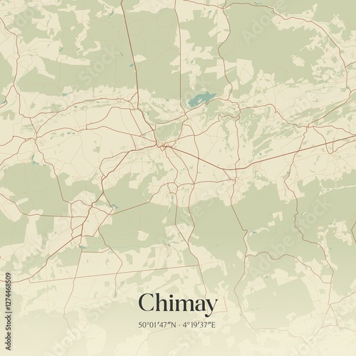 Obraz na płótnie Vintage map of Chimay, Belgium. w salonie
