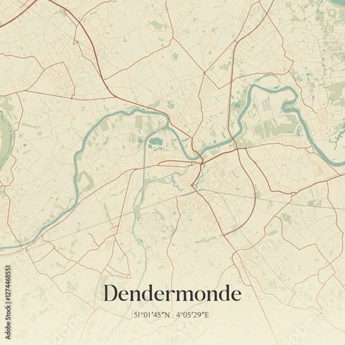 Obraz na płótnie Vintage map of Dendermonde, Belgium. w salonie