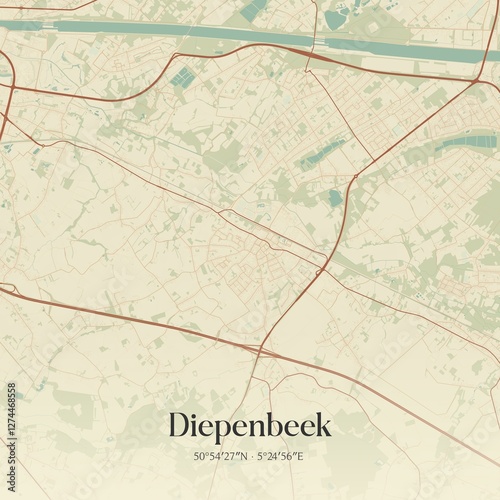 Obraz na płótnie Vintage map of Diepenbeek, Belgium. w salonie