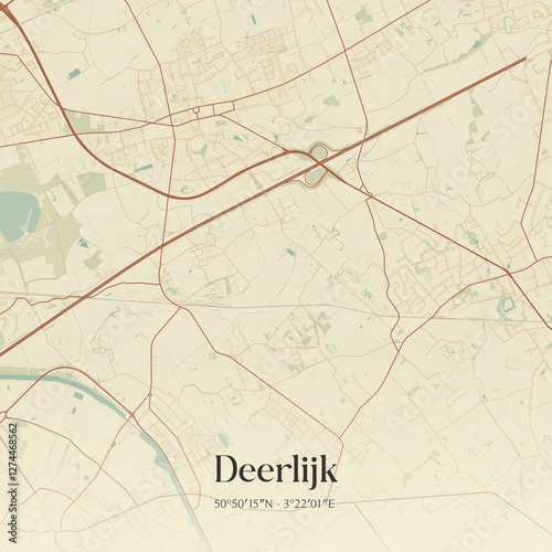 Obraz na płótnie Vintage map of Deerlijk, Belgium. w salonie