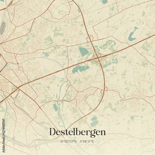 Obraz na płótnie Vintage map of Destelbergen, Belgium. w salonie