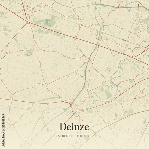 Obraz na płótnie Vintage map of Deinze, Belgium. w salonie