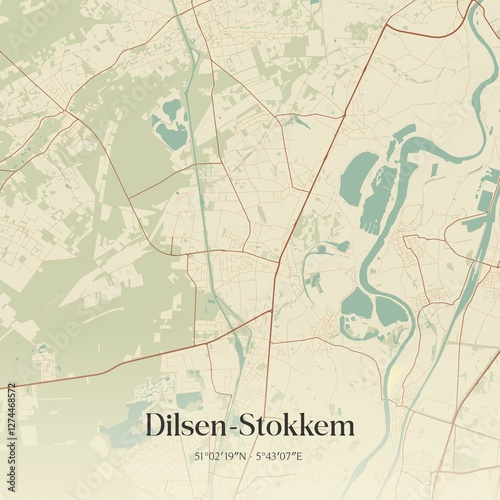 Obraz na płótnie Vintage map of Dilsen-Stokkem, Belgium. w salonie