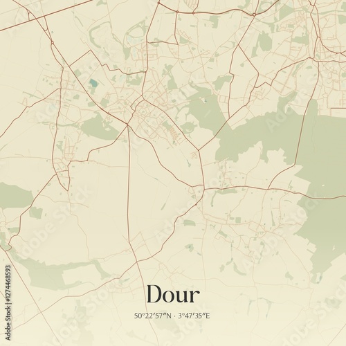 Obraz na płótnie Vintage map of Dour, Belgium. w salonie