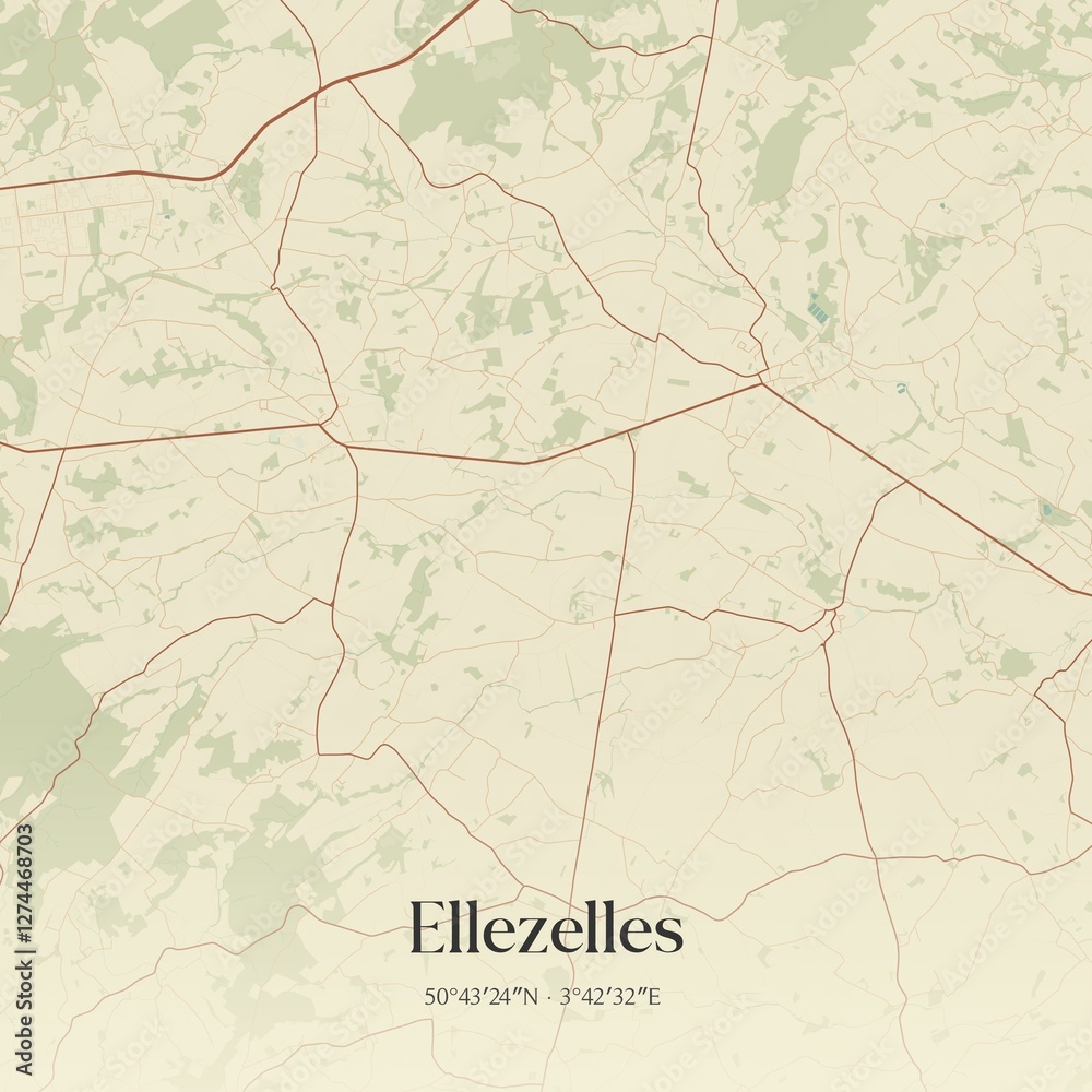 Vintage map of Ellezelles, Belgium.