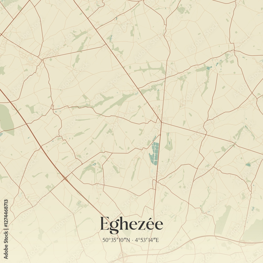 Vintage map of Eghez�e, Belgium.