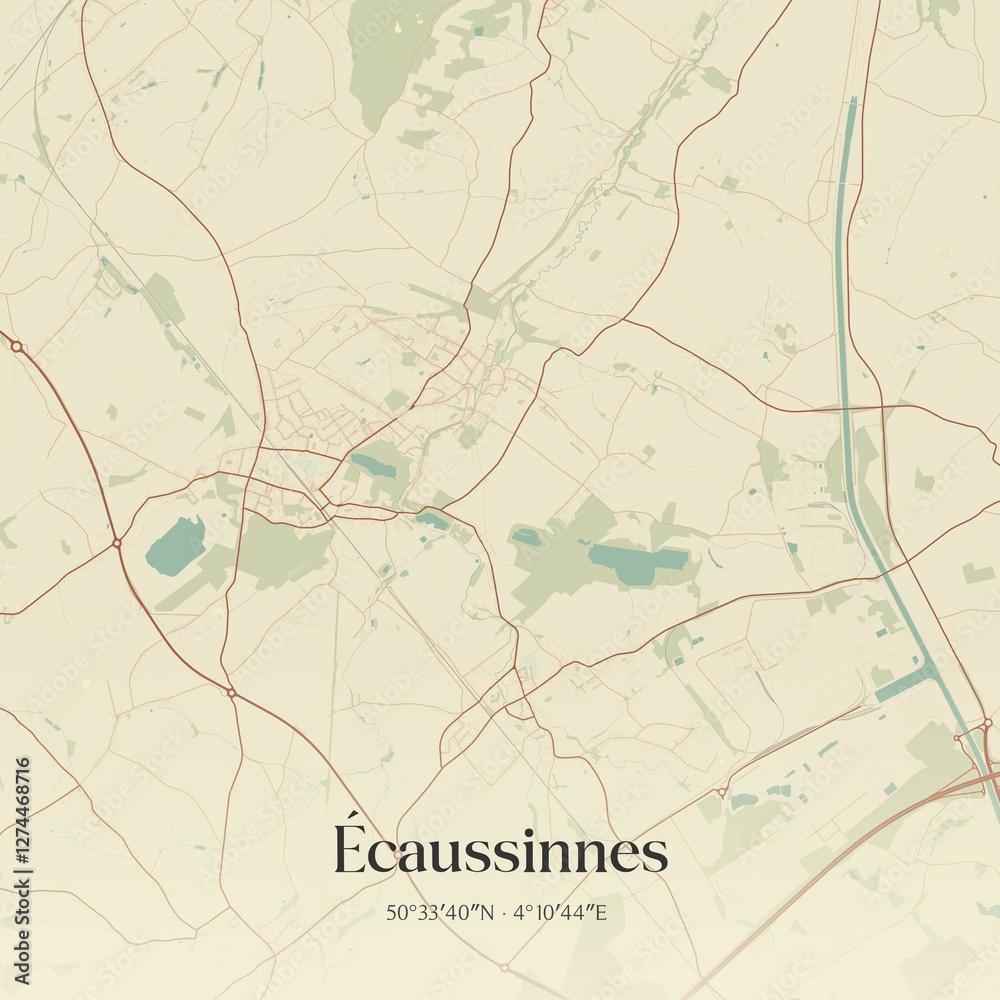 Vintage map of �caussinnes, Belgium.
