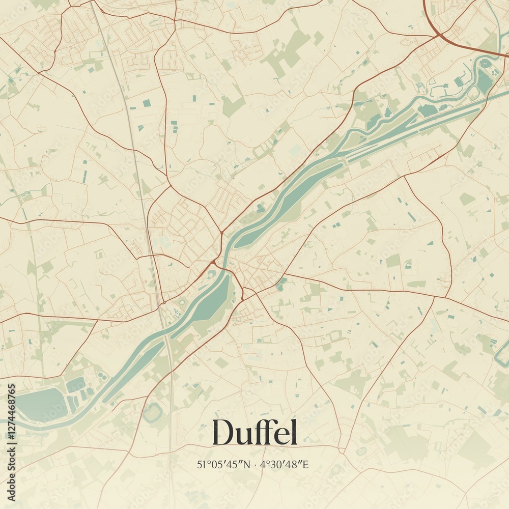 Vintage map of Duffel, Belgium.