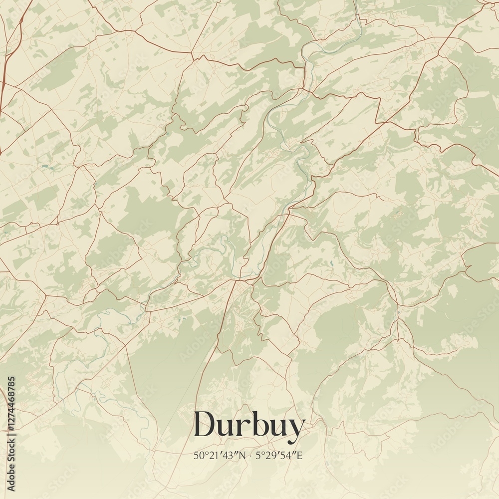 Vintage map of Durbuy, Belgium.