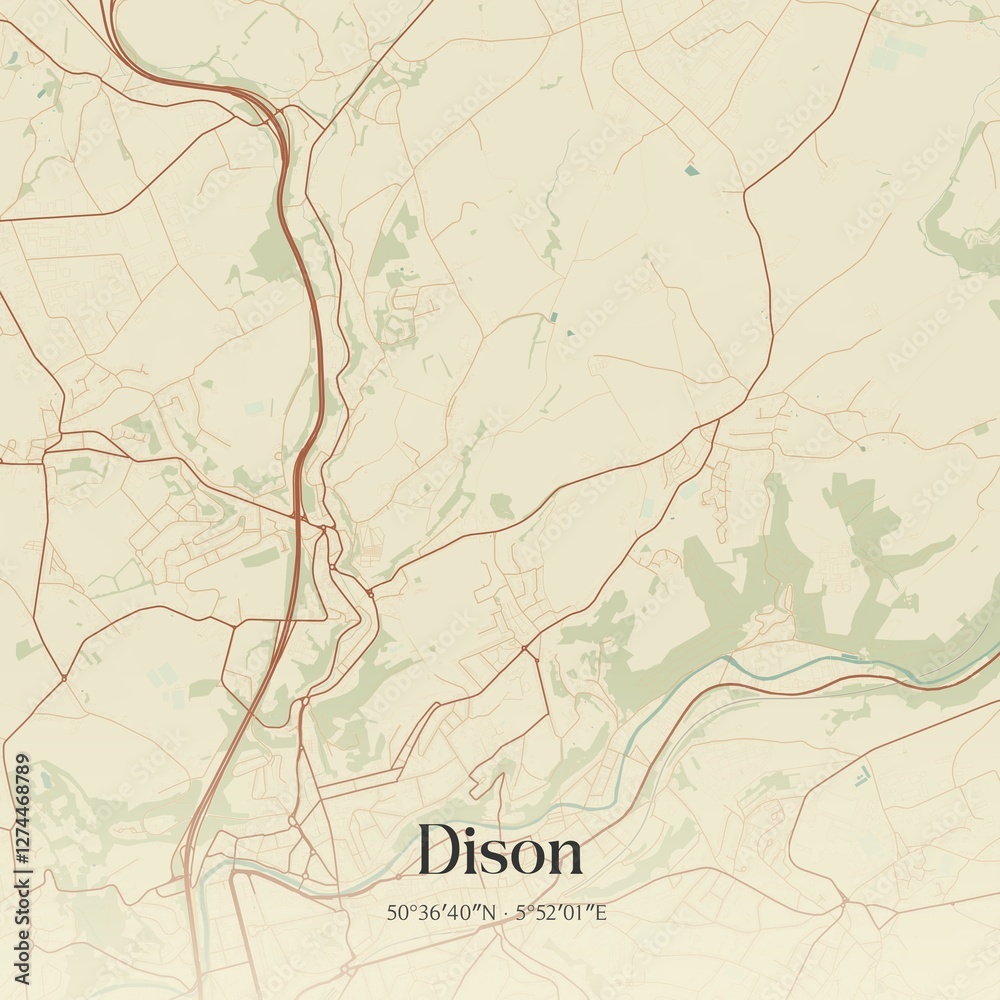 Vintage map of Dison, Belgium.