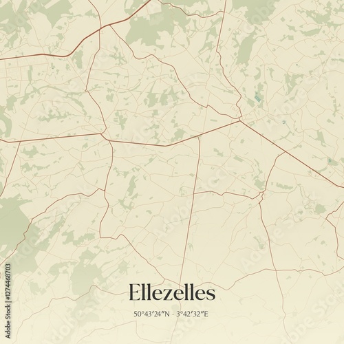 Obraz na płótnie Vintage map of Ellezelles, Belgium. w salonie