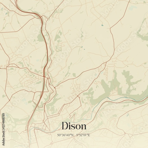 Obraz na płótnie Vintage map of Dison, Belgium. w salonie