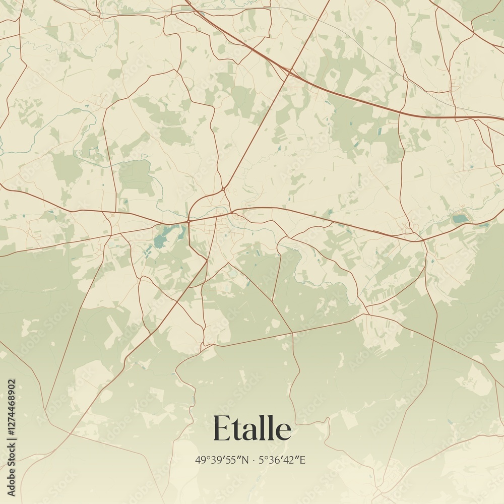 Vintage map of Etalle, Belgium.