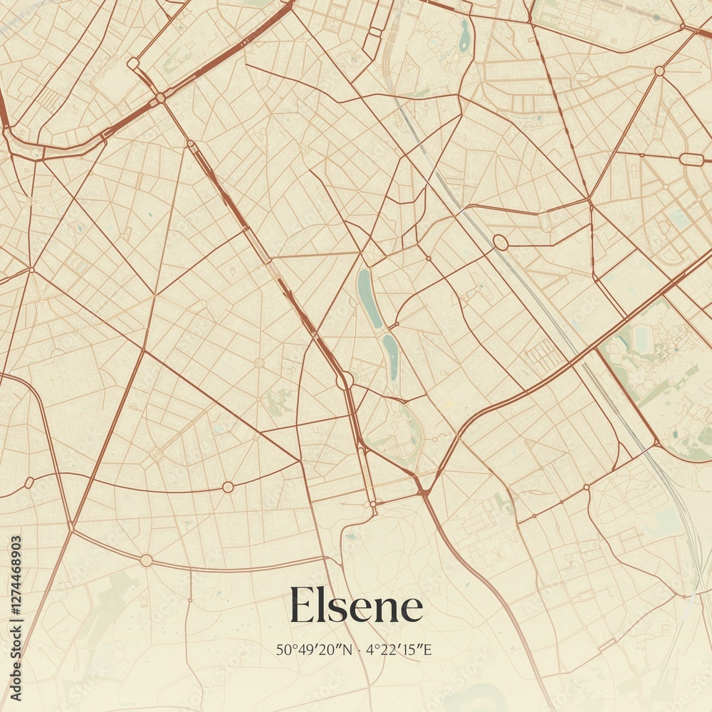 Vintage map of Elsene, Belgium.