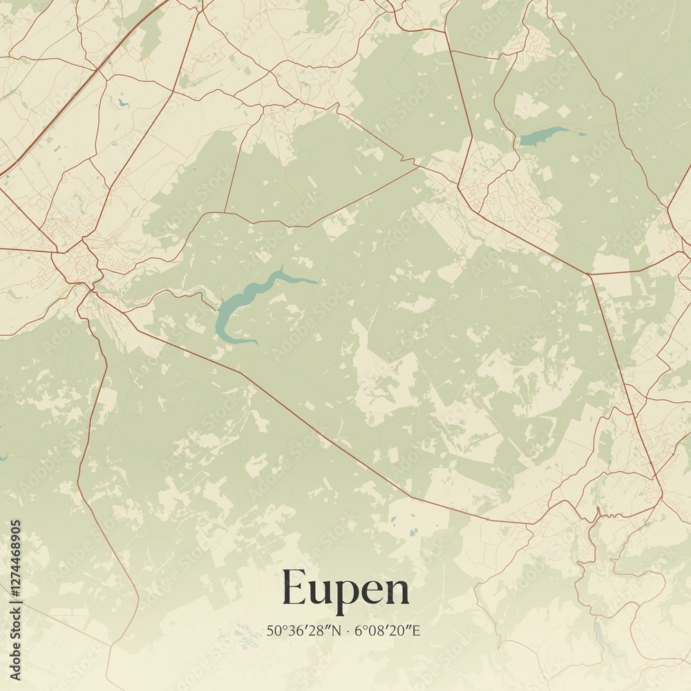 Vintage map of Eupen, Belgium.