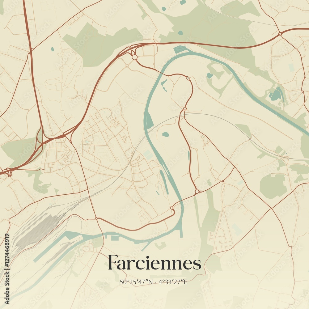 Vintage map of Farciennes, Belgium.