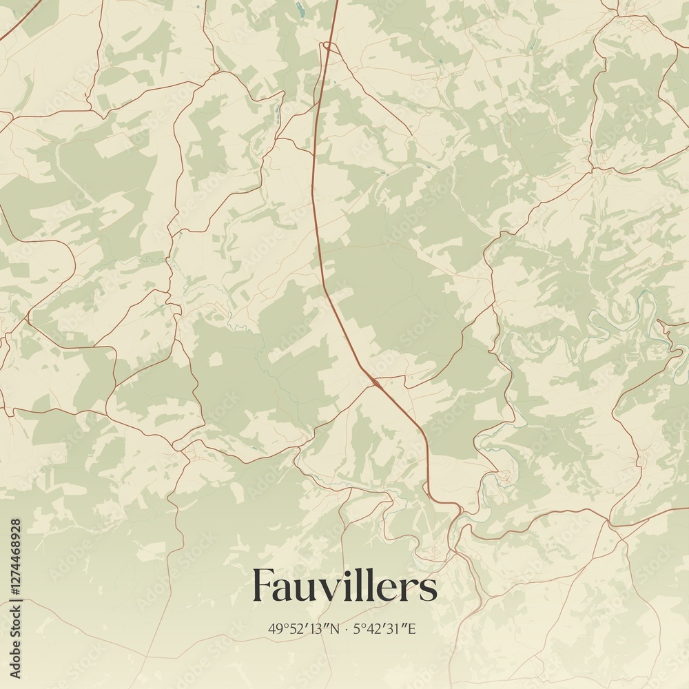 Vintage map of Fauvillers, Belgium.
