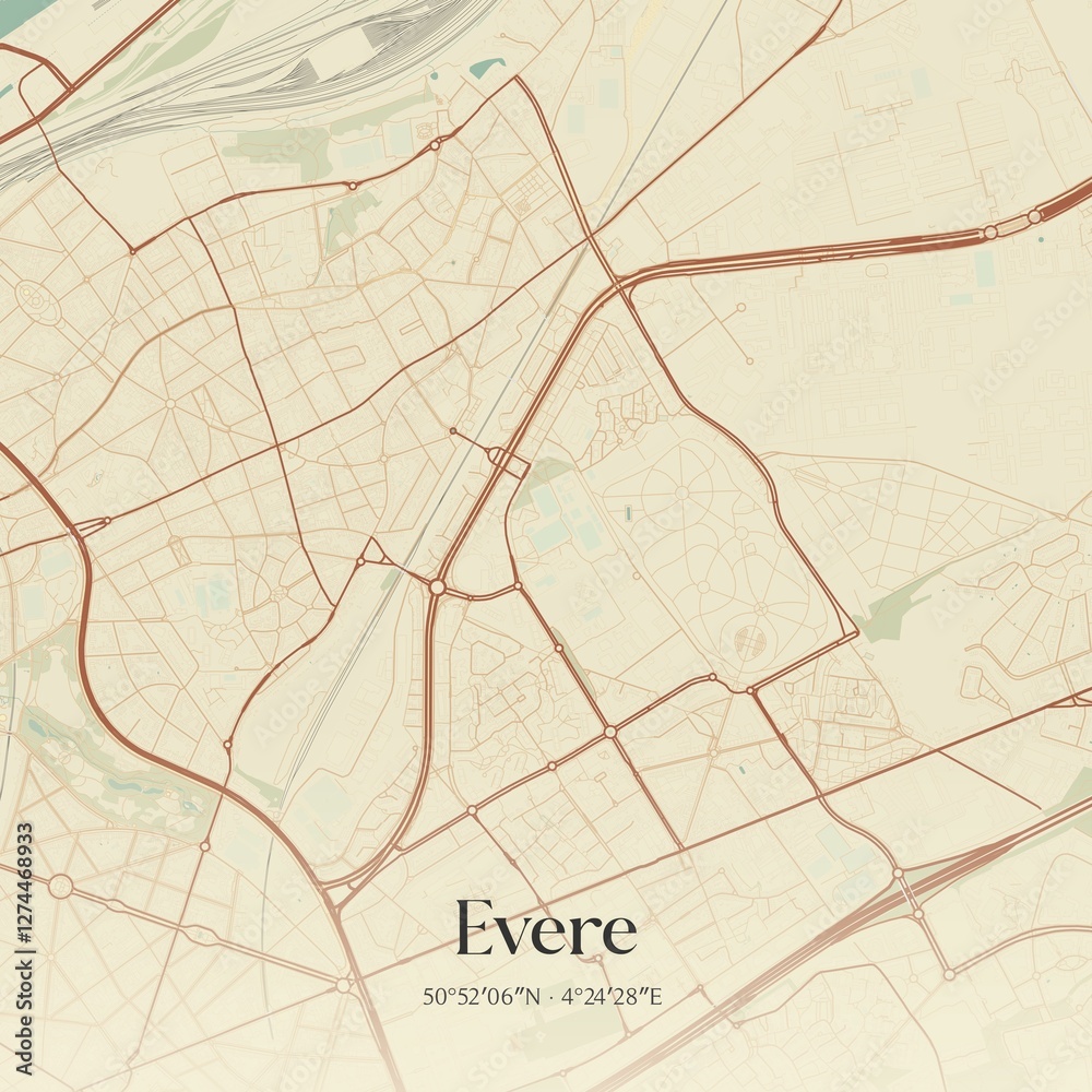 Vintage map of Evere, Belgium.