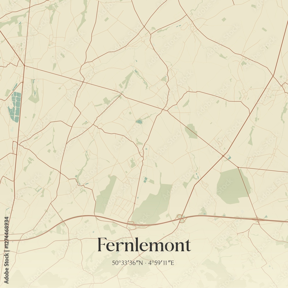 Vintage map of Fernlemont, Belgium.