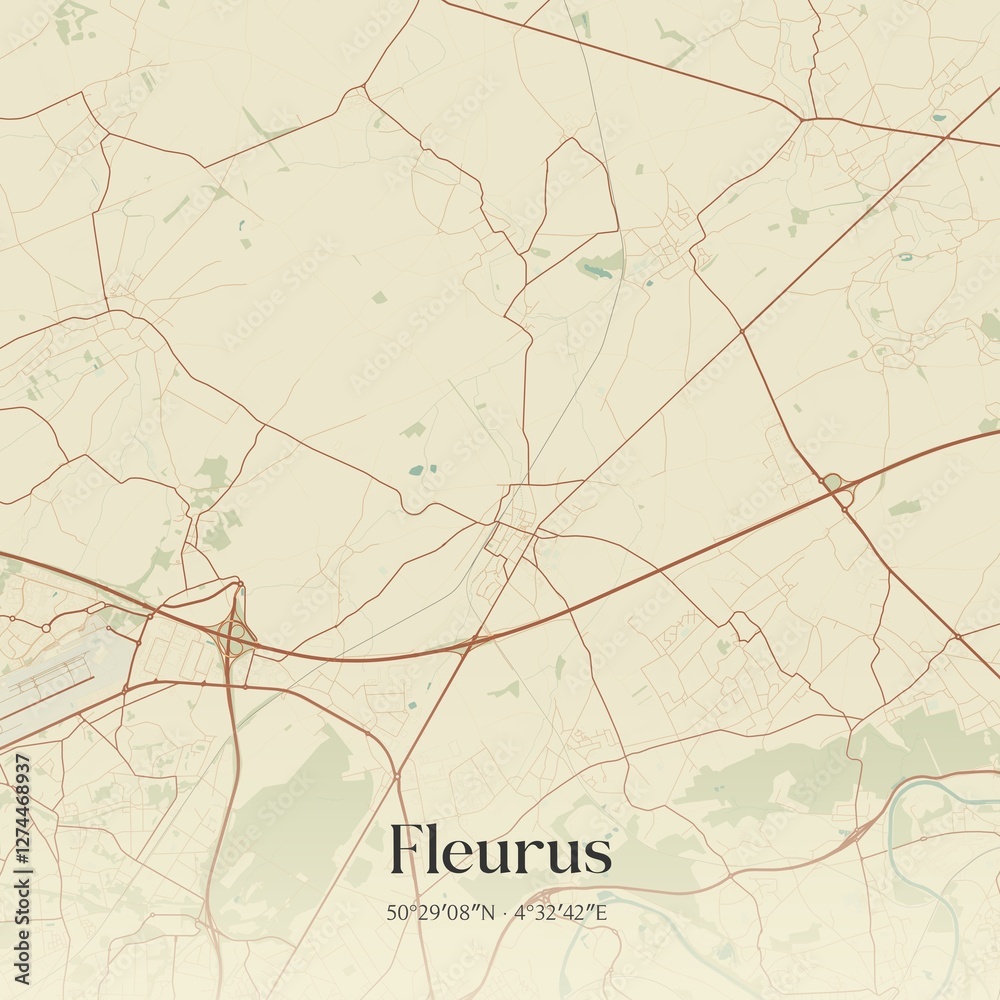 Vintage map of Fleurus, Belgium.