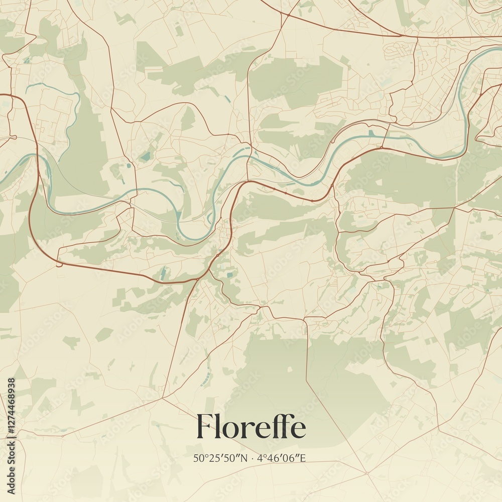 Vintage map of Floreffe, Belgium.