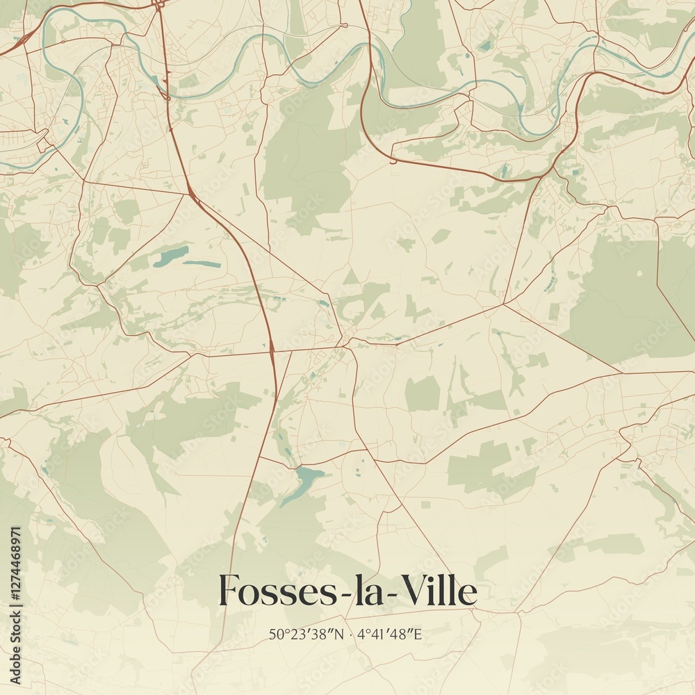 Vintage map of Fosses-la-Ville, Belgium.