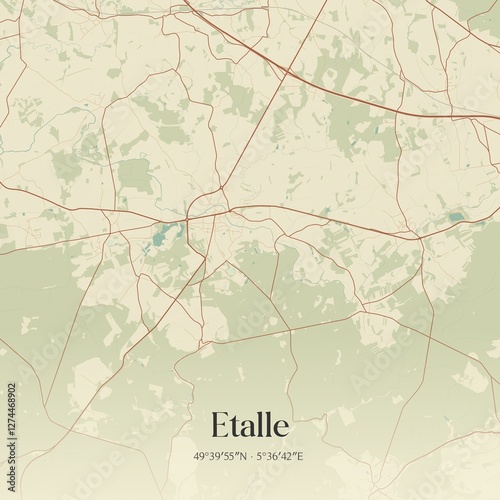 Vintage map of Etalle, Belgium.