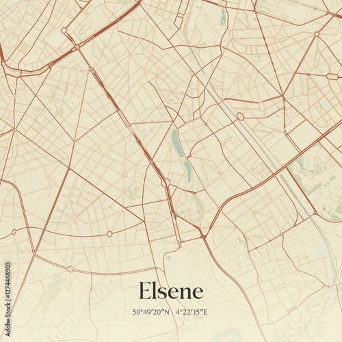 Obraz na płótnie Vintage map of Elsene, Belgium. w salonie