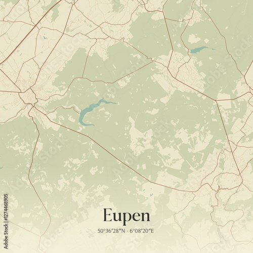 Obraz na płótnie Vintage map of Eupen, Belgium. w salonie
