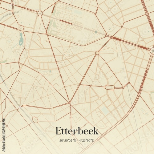 Obraz na płótnie Vintage map of Etterbeek, Belgium. w salonie