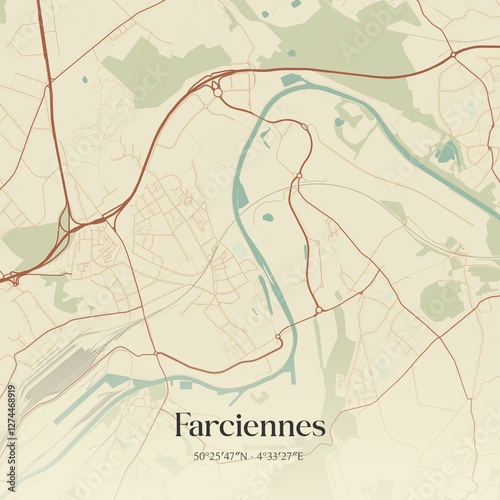 Obraz na płótnie Vintage map of Farciennes, Belgium. w salonie
