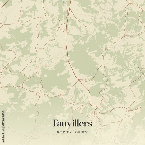 Obraz na płótnie Vintage map of Fauvillers, Belgium. w salonie