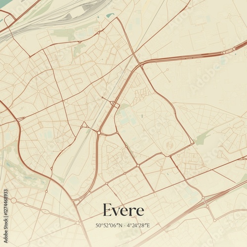 Obraz na płótnie Vintage map of Evere, Belgium. w salonie