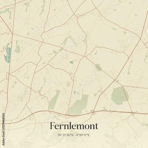 Obraz na płótnie Vintage map of Fernlemont, Belgium. w salonie