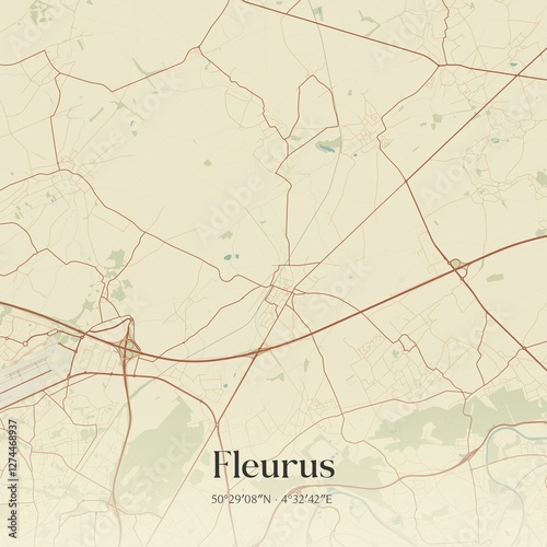 Obraz na płótnie Vintage map of Fleurus, Belgium. w salonie