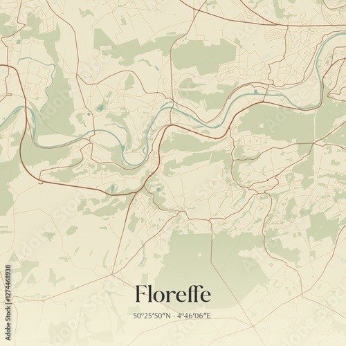 Obraz na płótnie Vintage map of Floreffe, Belgium. w salonie