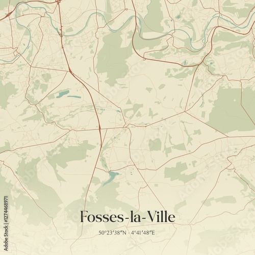 Obraz na płótnie Vintage map of Fosses-la-Ville, Belgium. w salonie