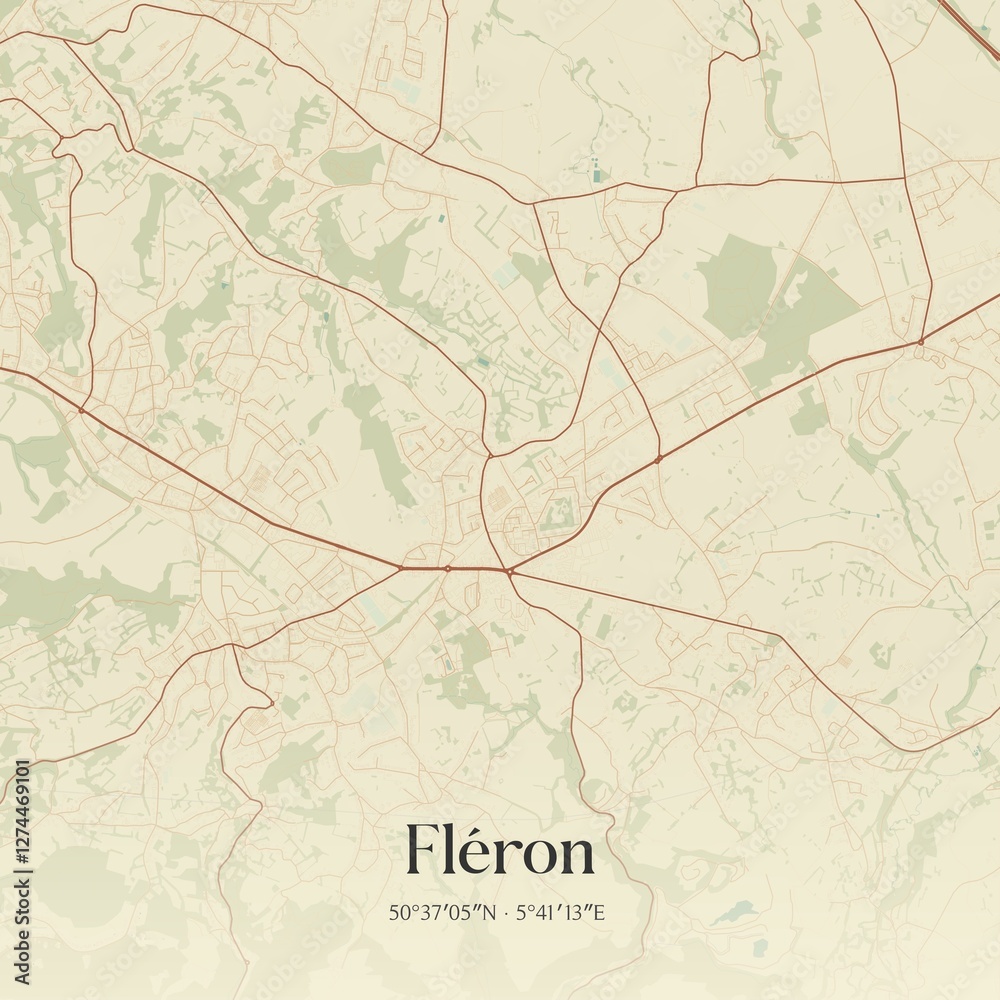 Vintage map of Fl�ron, Belgium.