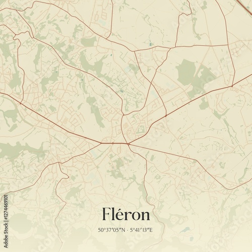 Obraz na płótnie Vintage map of Fl�ron, Belgium. w salonie