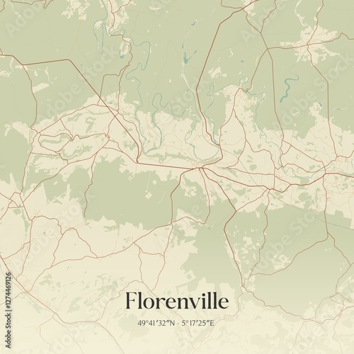 Obraz na płótnie Vintage map of Florenville, Belgium. w salonie