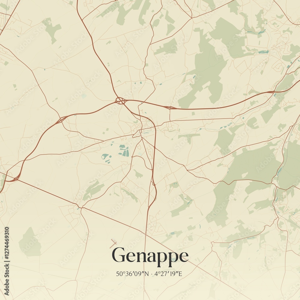 Vintage map of Genappe, Belgium.
