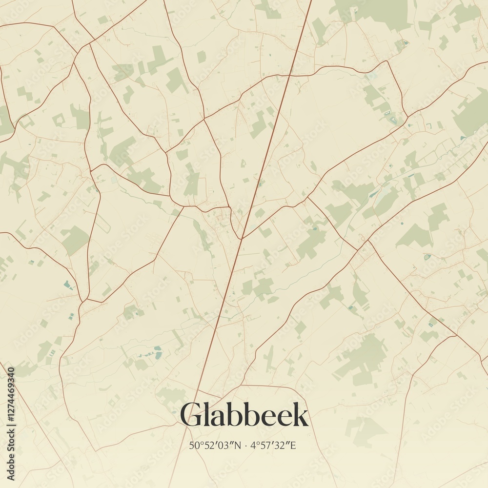 Vintage map of Glabbeek, Belgium.